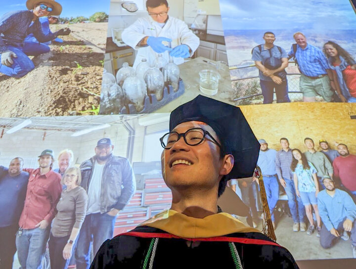 Chris Chen in graduation cap and gown